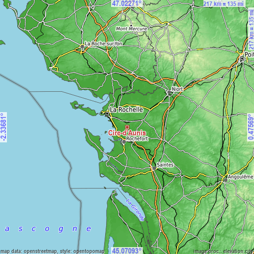 Topographic map of Ciré-d’Aunis