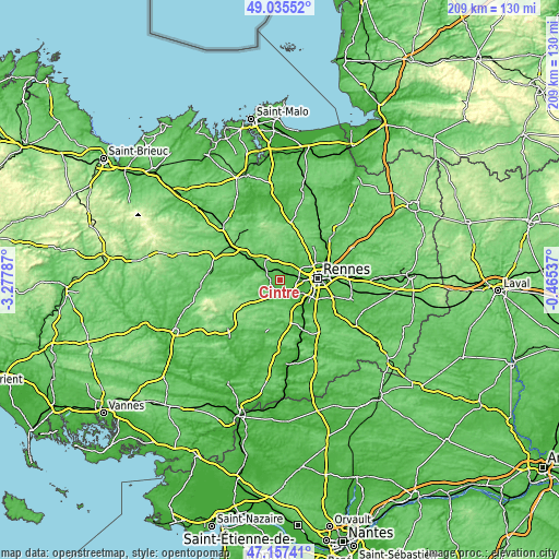 Topographic map of Cintré