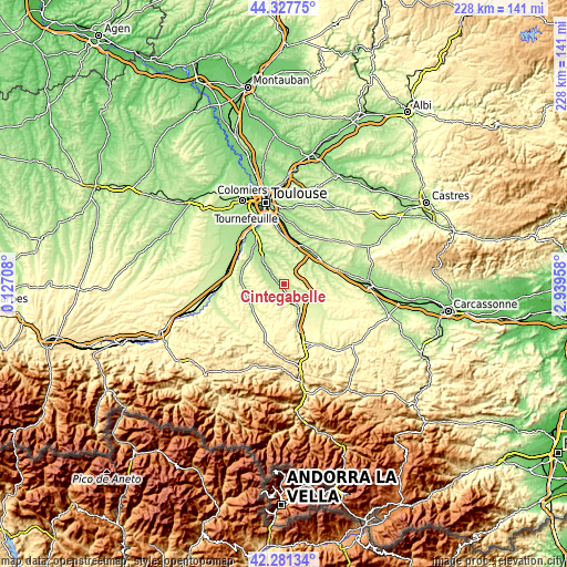 Topographic map of Cintegabelle