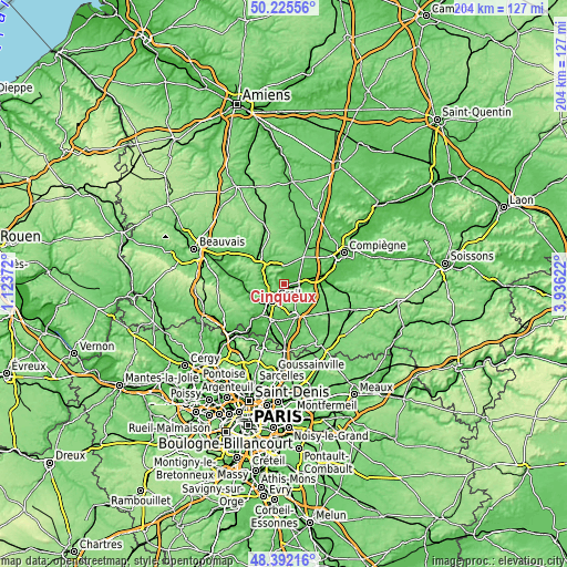 Topographic map of Cinqueux