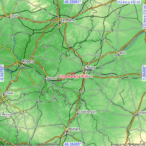 Topographic map of Cinq-Mars-la-Pile