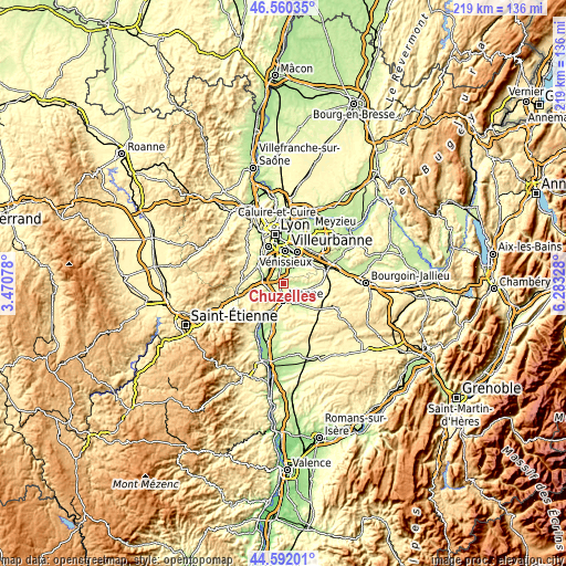 Topographic map of Chuzelles