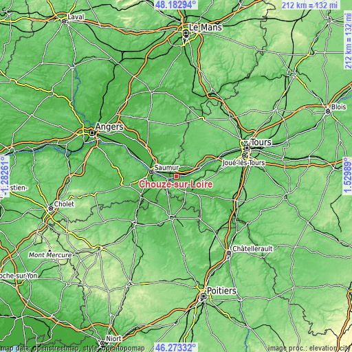 Topographic map of Chouzé-sur-Loire