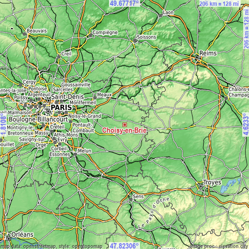 Topographic map of Choisy-en-Brie