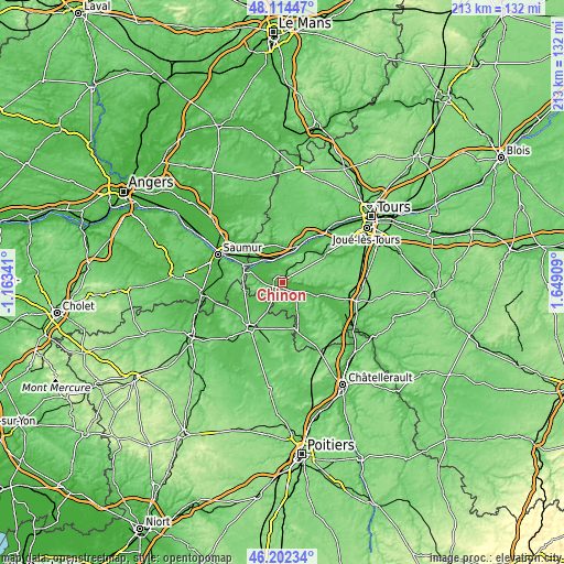 Topographic map of Chinon