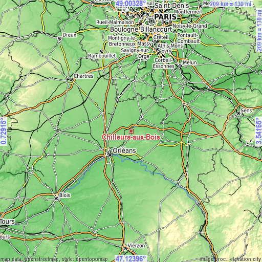 Topographic map of Chilleurs-aux-Bois