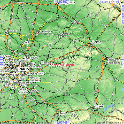 Topographic map of Chézy-sur-Marne