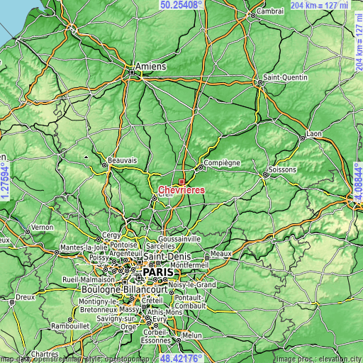 Topographic map of Chevrières