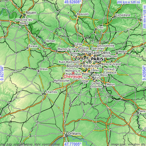 Topographic map of Chevreuse