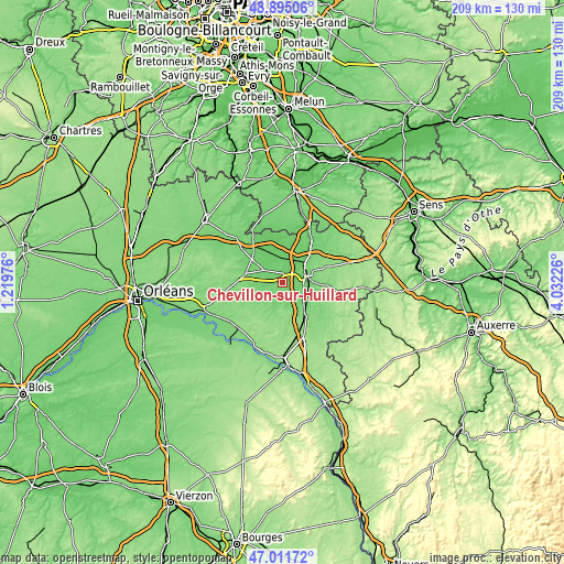 Topographic map of Chevillon-sur-Huillard