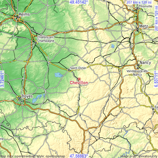 Topographic map of Chevillon