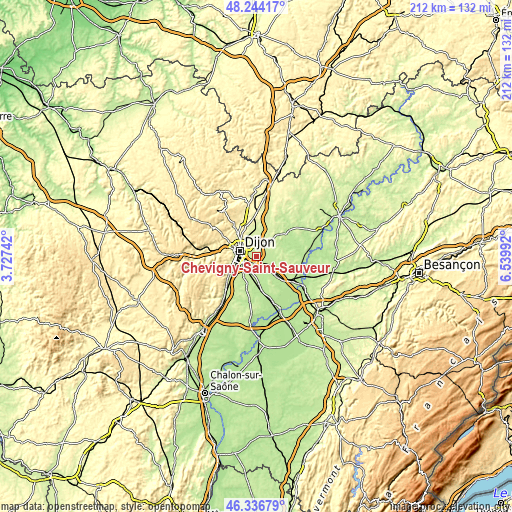 Topographic map of Chevigny-Saint-Sauveur