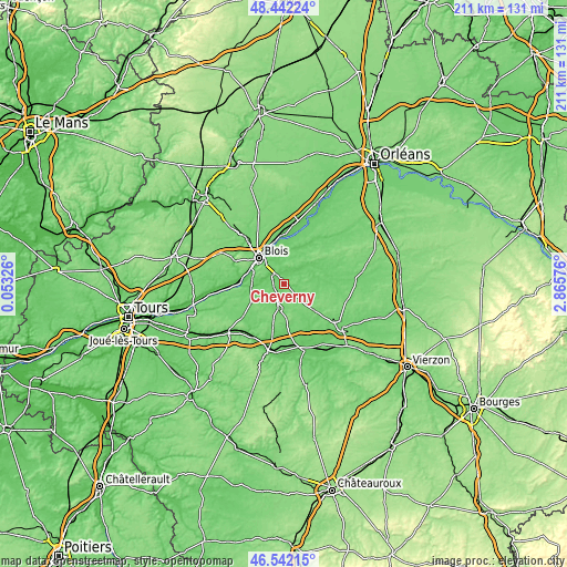 Topographic map of Cheverny