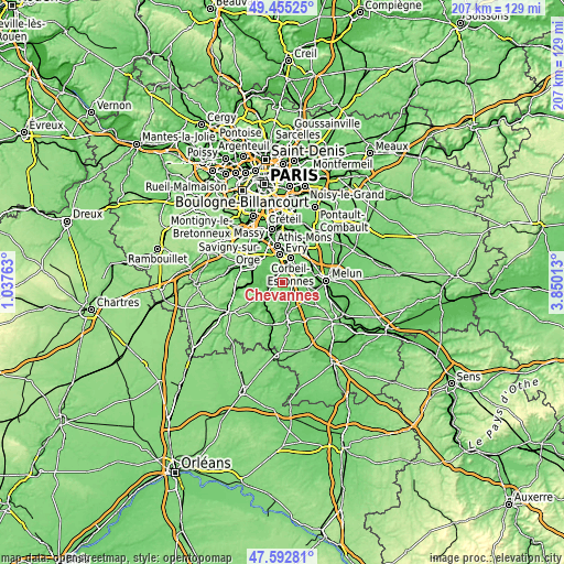 Topographic map of Chevannes