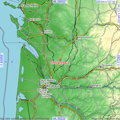 Topographic map of Chevanceaux