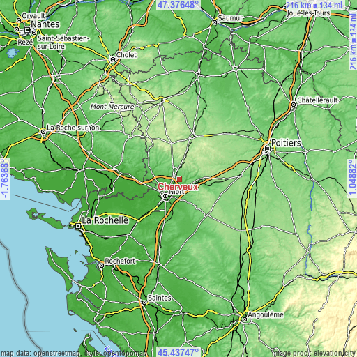 Topographic map of Cherveux