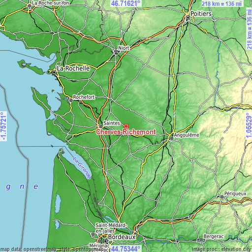 Topographic map of Cherves-Richemont