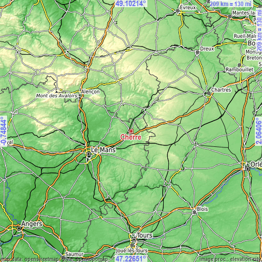 Topographic map of Cherré