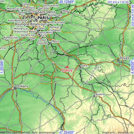 Topographic map of Chéroy