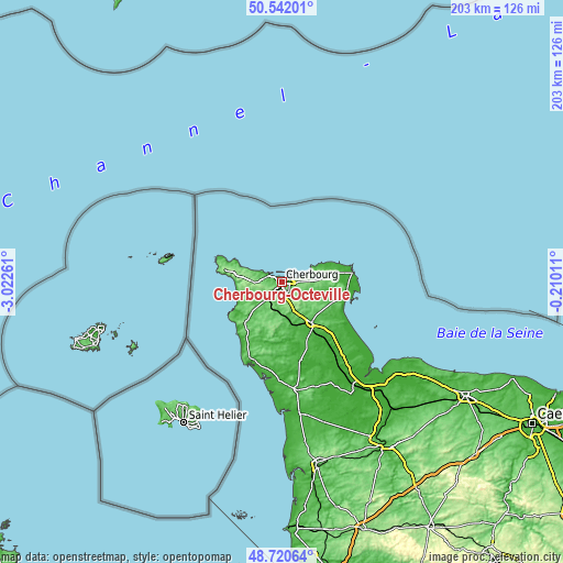 Topographic map of Cherbourg-Octeville