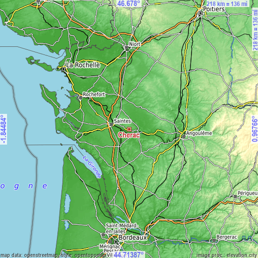 Topographic map of Chérac