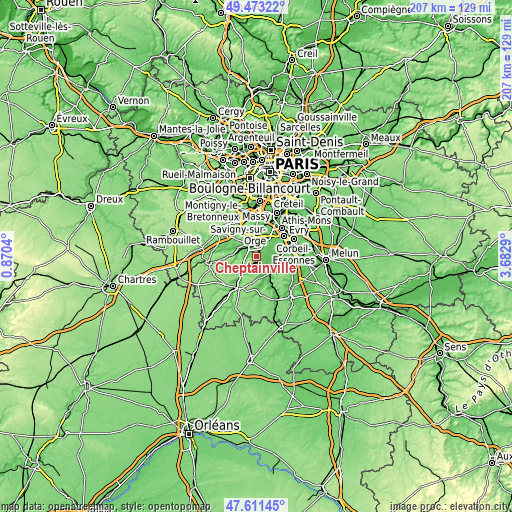 Topographic map of Cheptainville