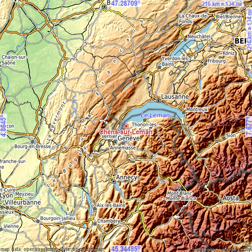 Topographic map of Chens-sur-Léman