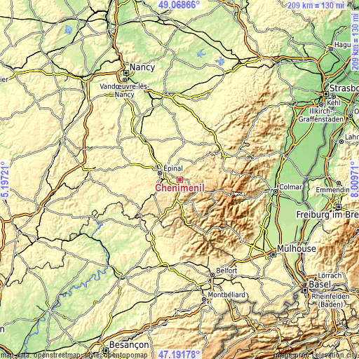 Topographic map of Cheniménil