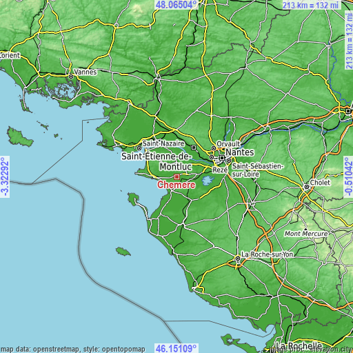 Topographic map of Chéméré