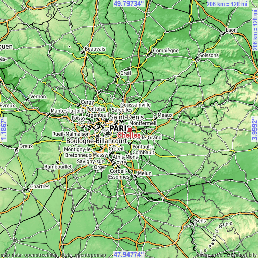 Topographic map of Chelles
