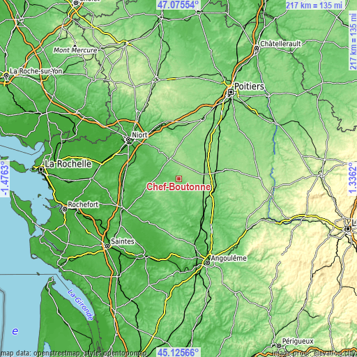 Topographic map of Chef-Boutonne