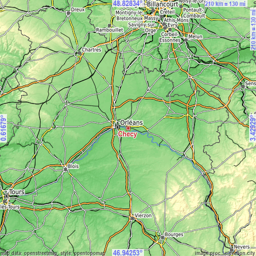 Topographic map of Chécy