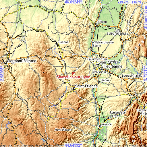 Topographic map of Chazelles-sur-Lyon