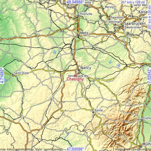 Topographic map of Chavigny