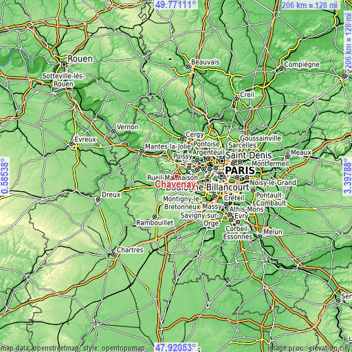 Topographic map of Chavenay