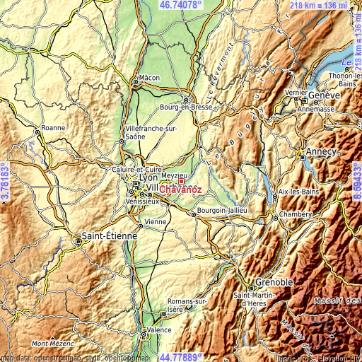 Topographic map of Chavanoz