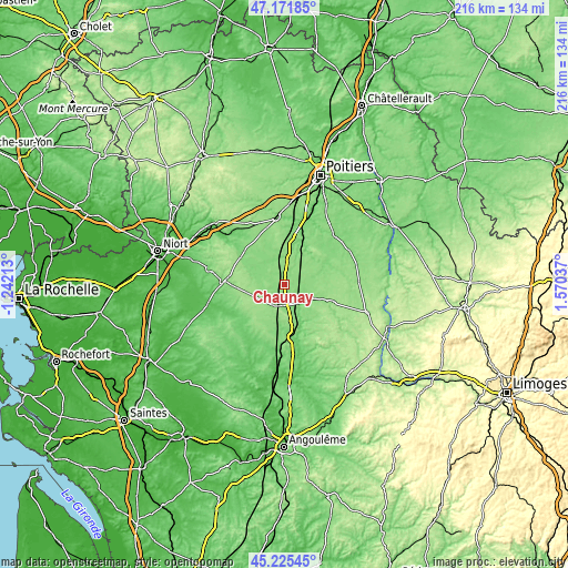 Topographic map of Chaunay