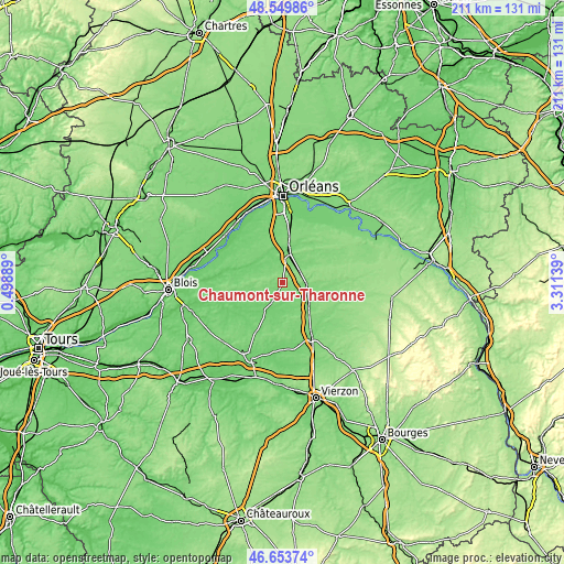 Topographic map of Chaumont-sur-Tharonne