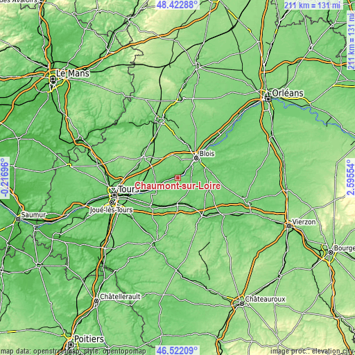 Topographic map of Chaumont-sur-Loire