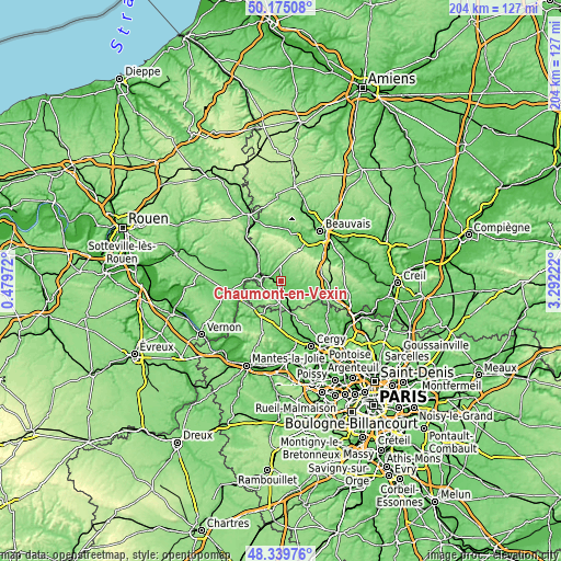 Topographic map of Chaumont-en-Vexin