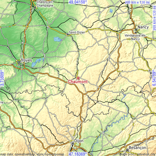 Topographic map of Chaumont