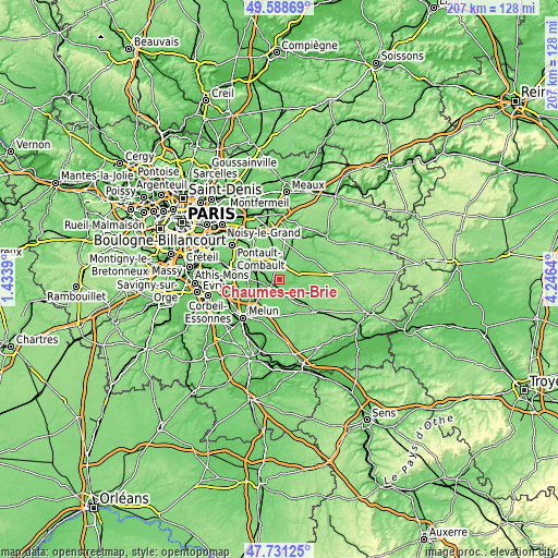 Topographic map of Chaumes-en-Brie