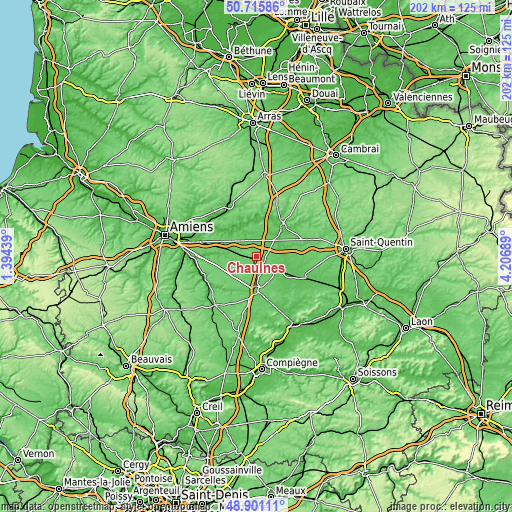 Topographic map of Chaulnes