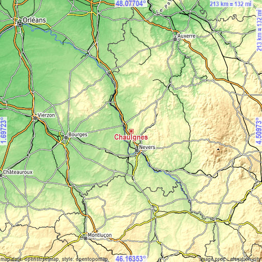 Topographic map of Chaulgnes