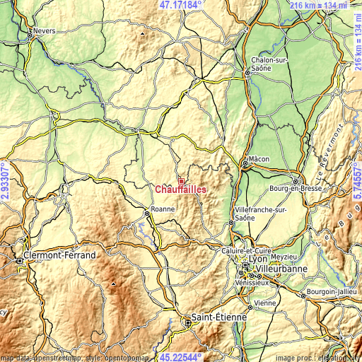 Topographic map of Chauffailles