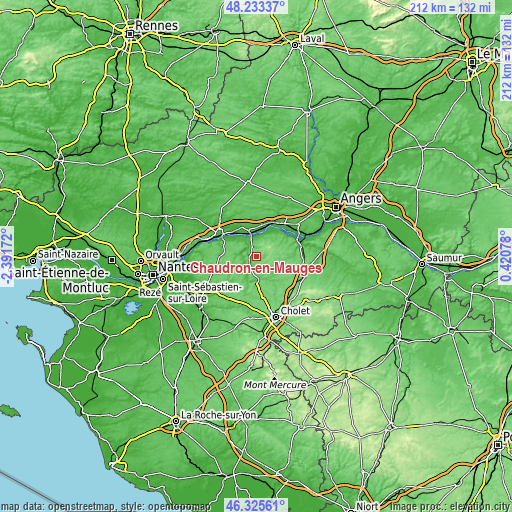 Topographic map of Chaudron-en-Mauges