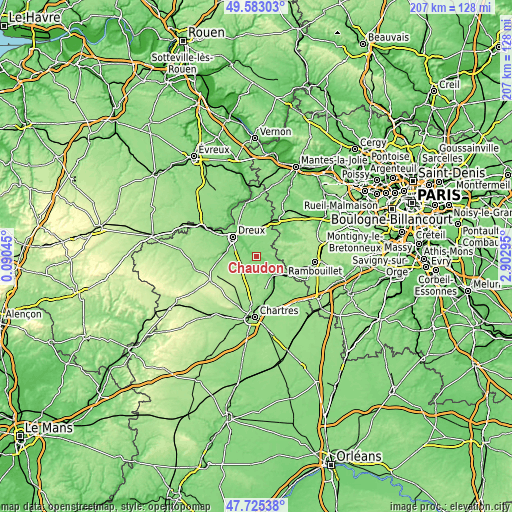 Topographic map of Chaudon