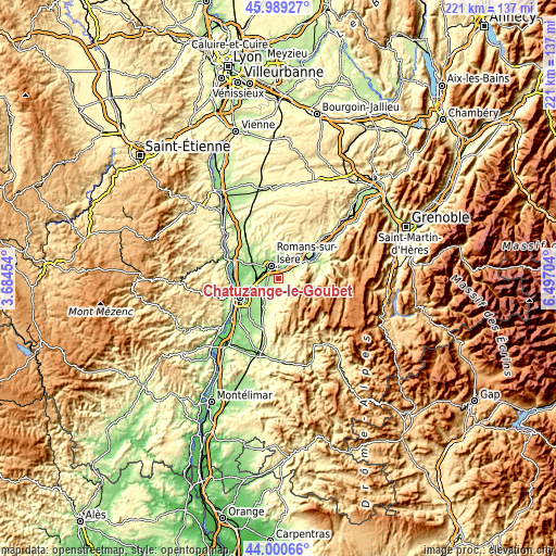 Topographic map of Chatuzange-le-Goubet