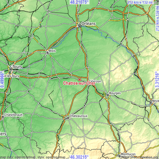 Topographic map of Châtres-sur-Cher