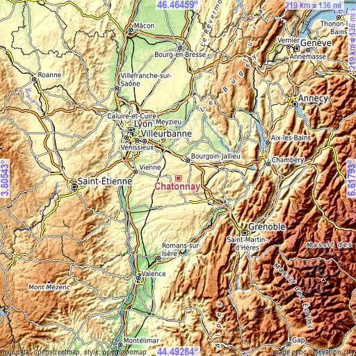 Topographic map of Châtonnay